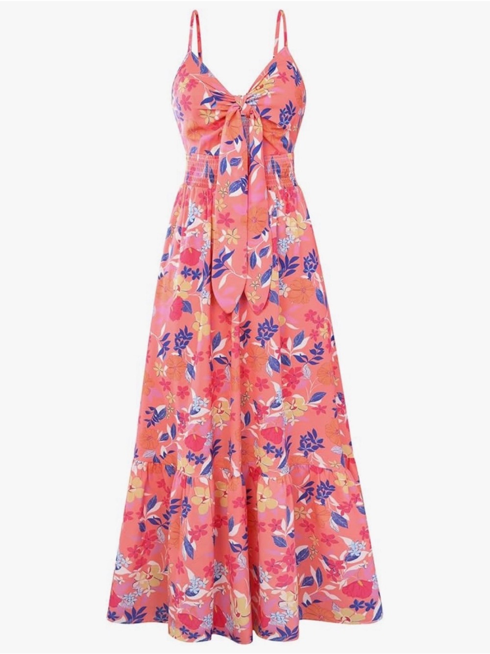 NWT Coral Pink Multi Floral Tie-Front Maxi Dress-S